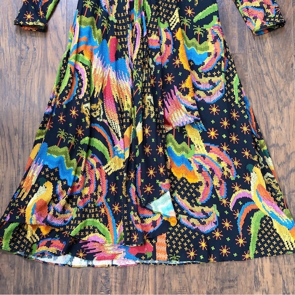 Farm Rio • Macaw Island Dress long sleeve maxi black cross stitch print - Picture 9 of 16